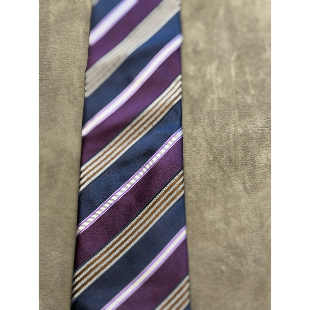 Canali Mens Necktie, Striped Silk‎ Blend, Blue Purple Brown, Business Formal